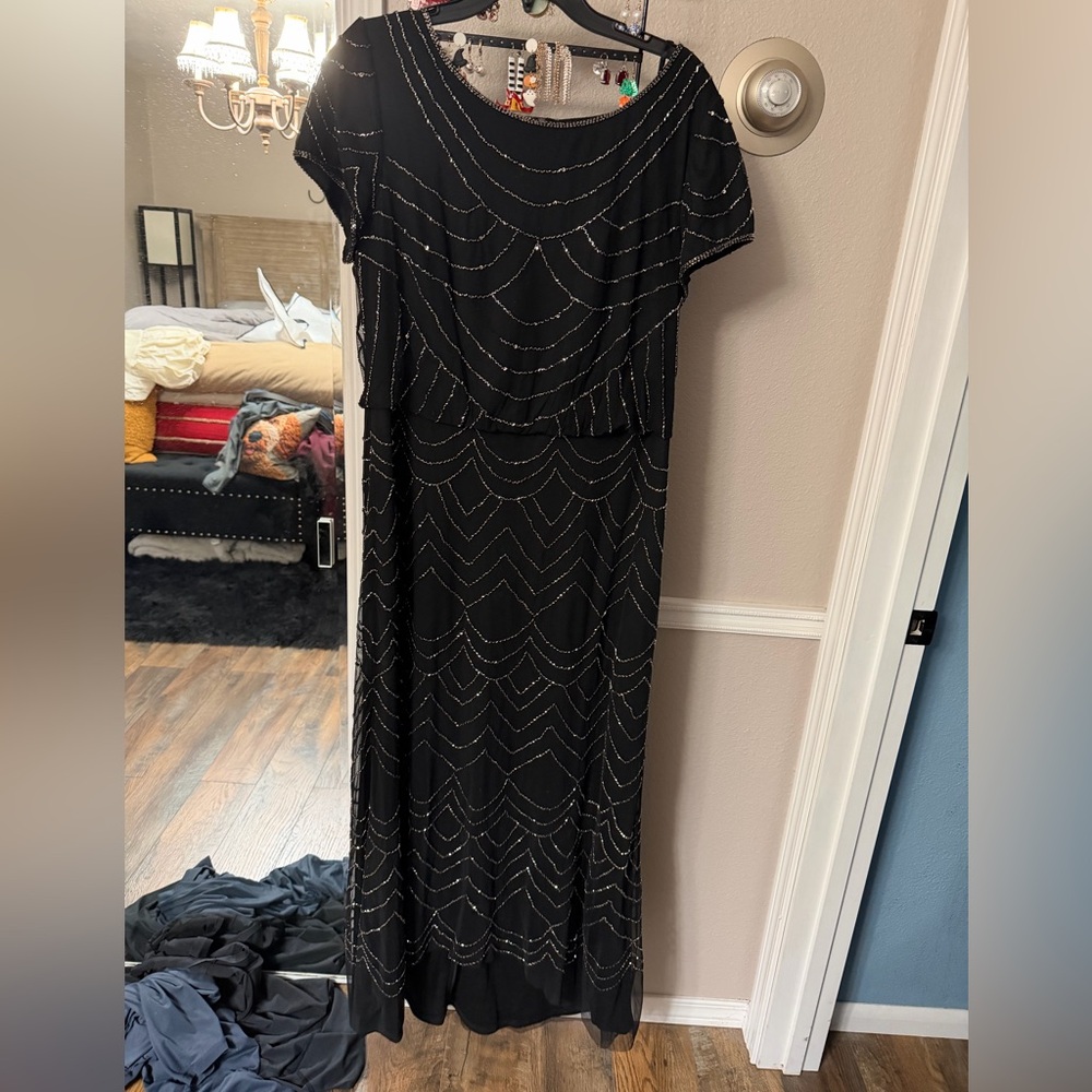 Adrianna Papell Black Beaded Maxi Dress